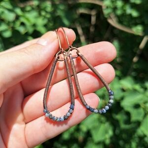 Blue Sapphire Antiqued Copper Earrings ~ Handcrafted Healing Jewlery